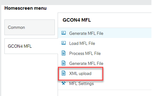 xml upload menu